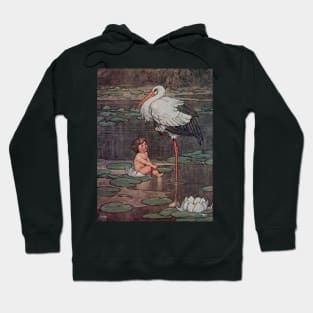 Baby and Stork Vintage Fairy Tale Illustration Hoodie